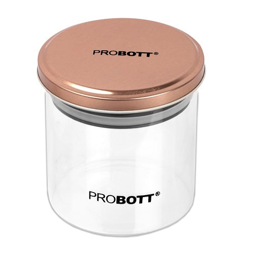 PROBOTT Vetroware 500ml Glass Round Jar Container with Metal Golden Color Air Tight Cap