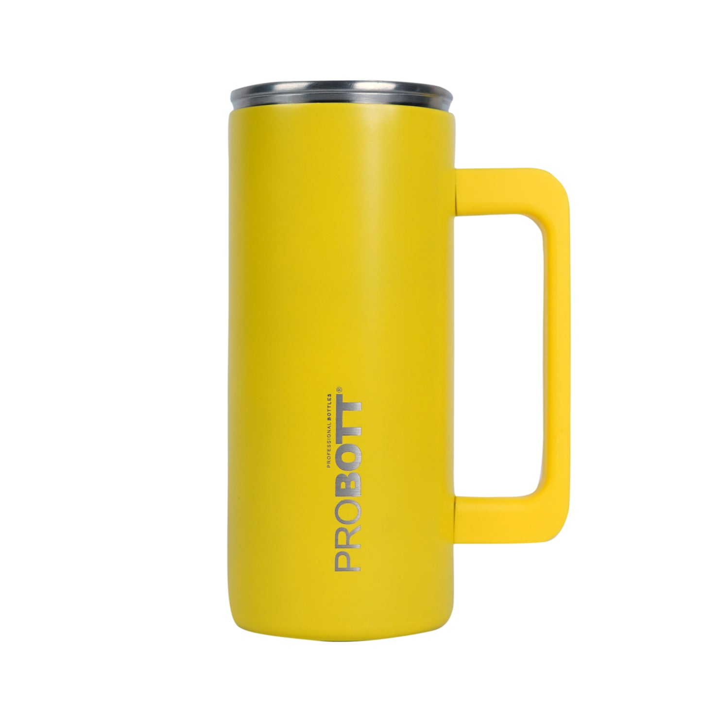 Probott Brew 380ml Travel Mug with Handle, Wide Mouth Tumbler, Yellow, Thermosteel Vacuum Insulated Thermos Flask | Hot and Cold