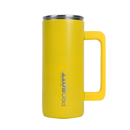 Probott Brew 380ml Travel Mug with Handle, Wide Mouth Tumbler, Yellow, Thermosteel Vacuum Insulated Thermos Flask | Hot and Cold