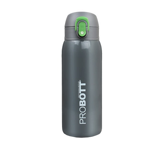 Probott Little 390ml Thermoses Vacuum Insulated Flask, Stainless Steel Water Bottle for Kids, Grey | One-Click-Open Leak-Proof Locking Flip Lid