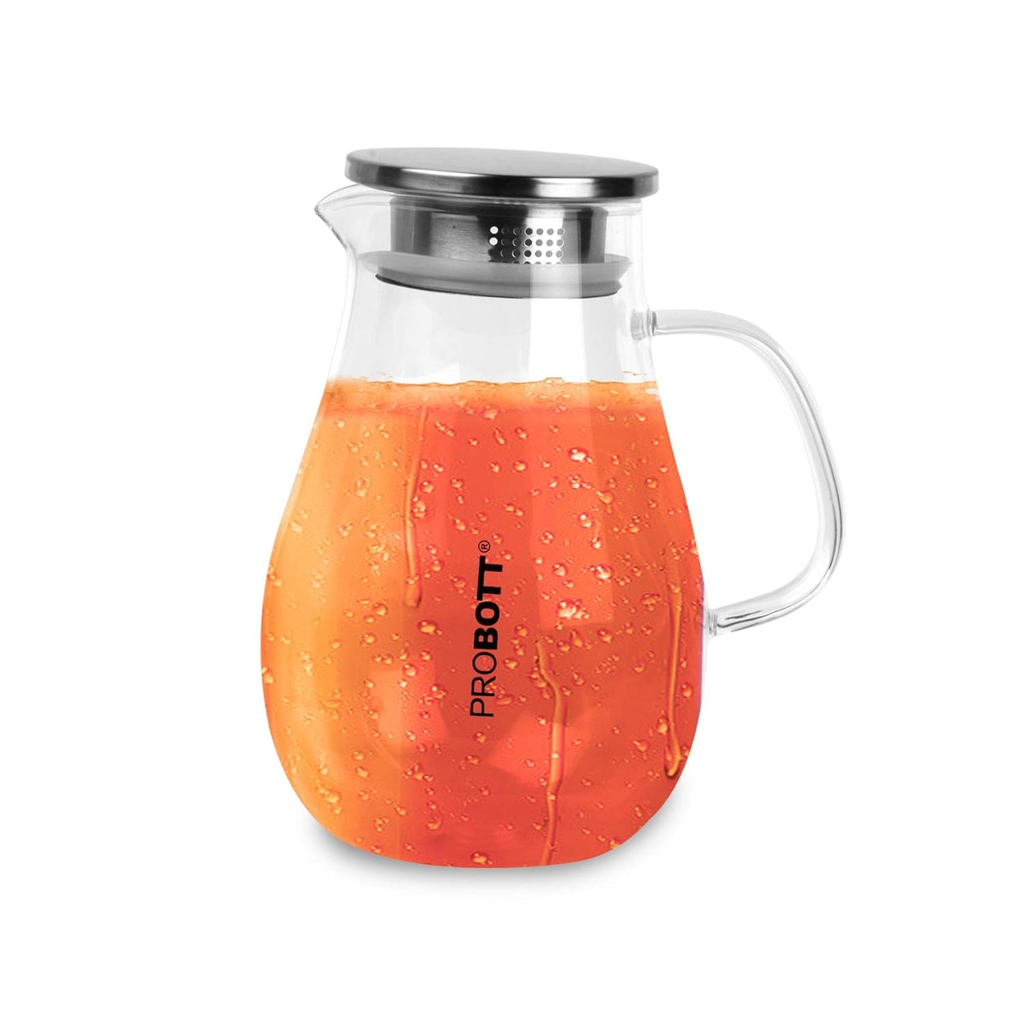 PROBOTT Vetroware Glass Water Jug with Lid Pitcher for Dining Table 1700 ml PV Belly Glass Jug