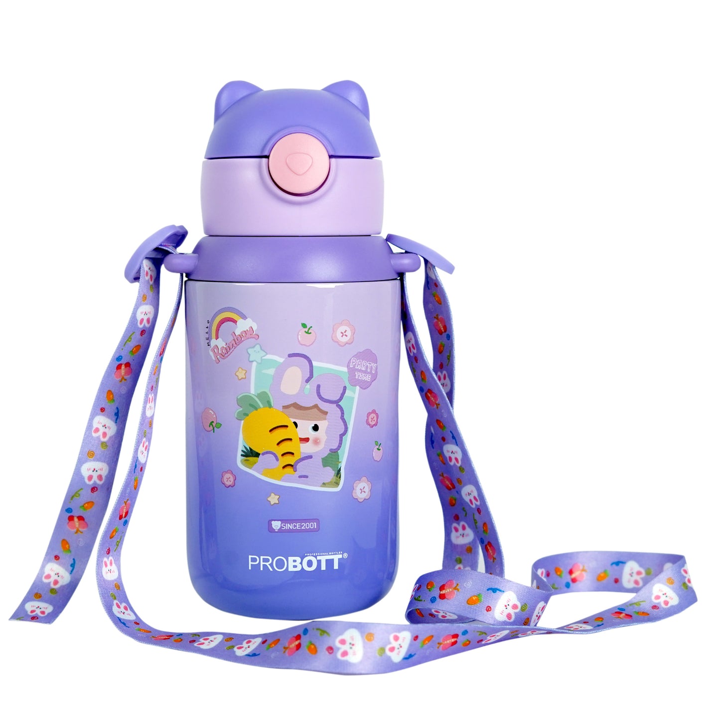 Probott Kidzy 500ml Water Bottle with Straw for 3-5 yrs Kids Sipper Bottle, Purple