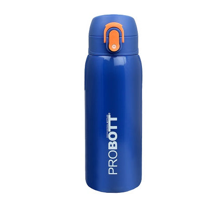 Probott Little 390ml Thermoses Vacuum Insulated Flask, Stainless Steel Water Bottle for Kids, Dark Blue | One-Click-Open Leak-Proof Locking Flip Lid