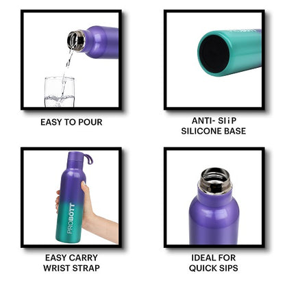 Probott Dream 750ml Stainless Steel Hot and Cold Water Bottle, Vacuum Insulated Flask Bottles, Dual Color Purple & Green