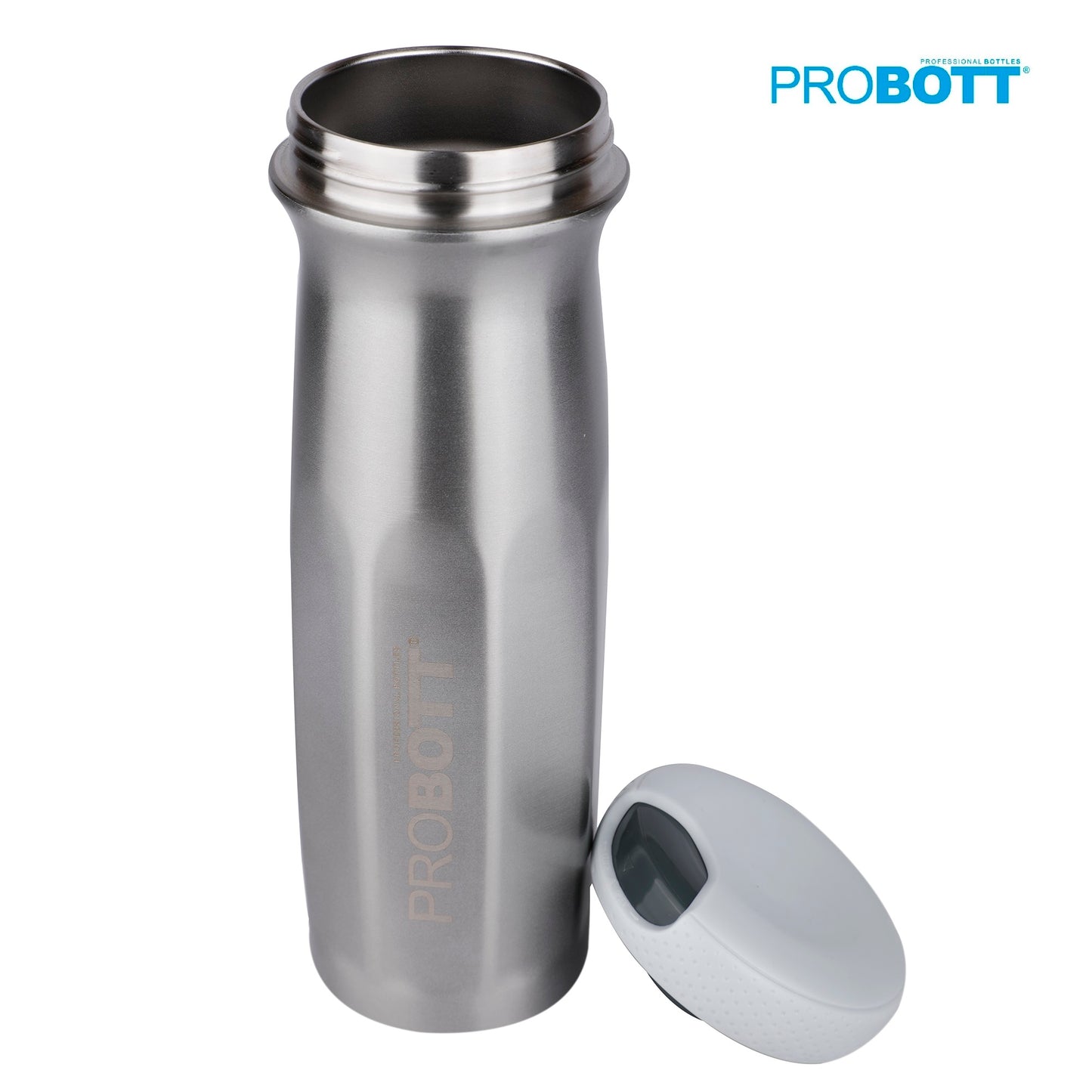 Probott Swipe 600ml Stainless Steel Water Bottle, Vacuum Insulated Flask Bottles, Silver | Hot and Cold | Easy to Carry | Leak Proof