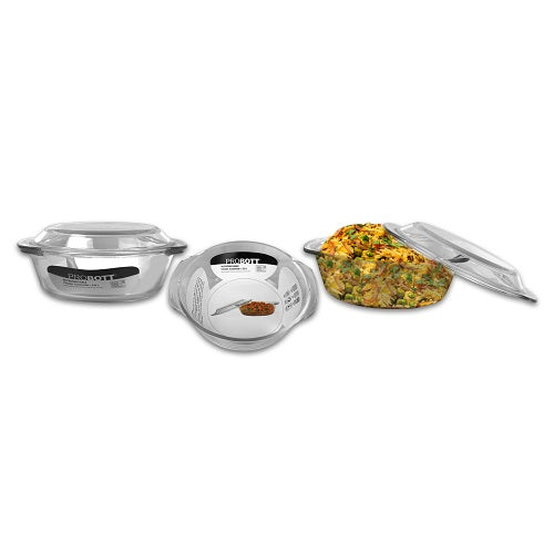 PROBOTT Vetroware Borosilicate Glass Casserole for Roti Chapati Rice, Curry Serve Deep Round Oven And Microwave Safe Serving Bowl With Glass Lid PV Classic Casserole_2Ltr