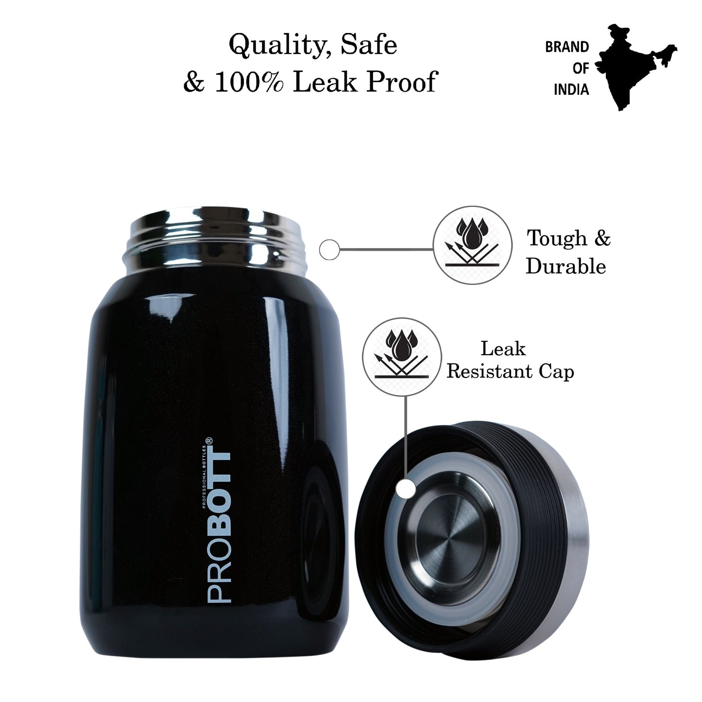 PROBOTT Gourmet 300 ml Vacuum Insulated Flask Jar, Black | Soup Flask | Dal Flask | Sambar Flask | Thermos | Long Hours Hot and Cold