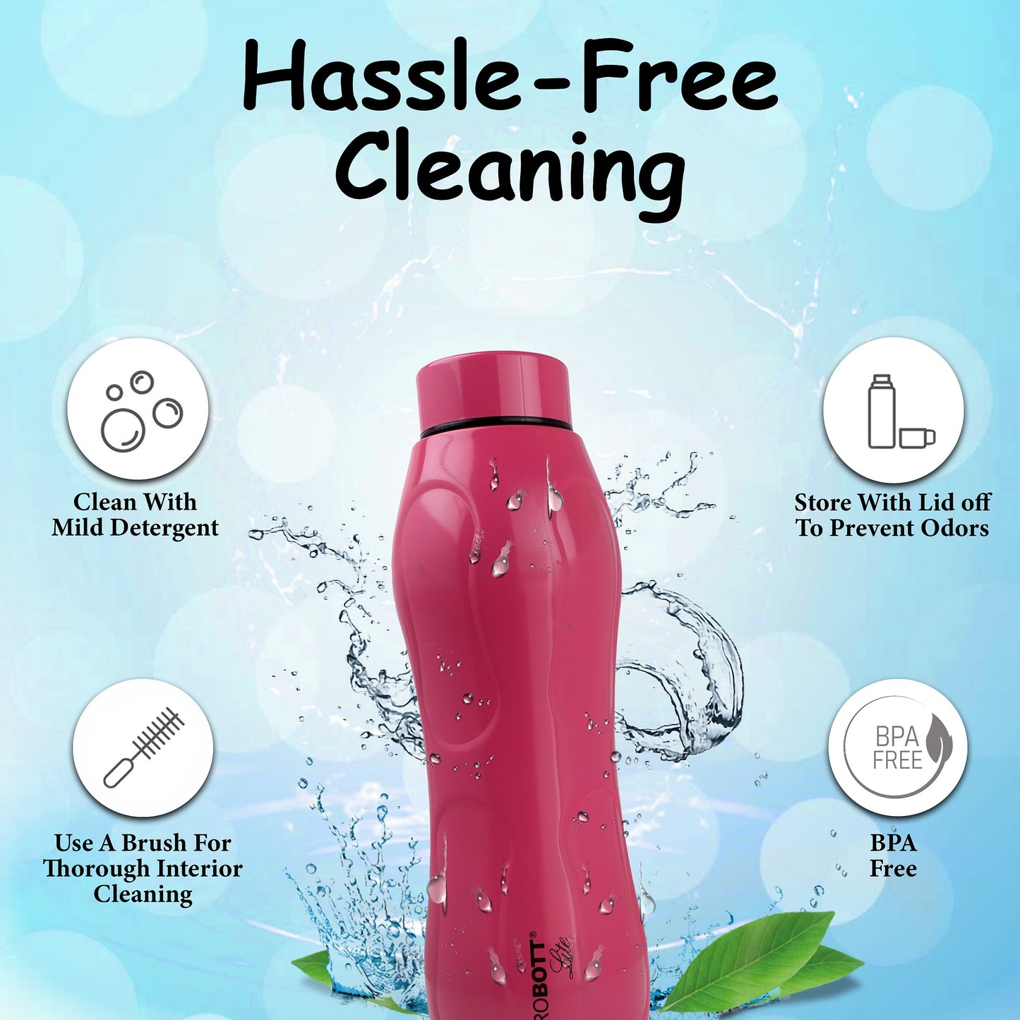 PROBOTT LITE Ocean 950ml Single Wall Stainless Steel Water Bottle Without Vacuum Tech, Pink