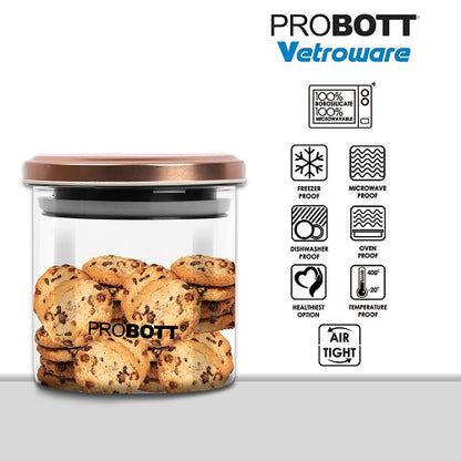 PROBOTT Vetroware 500ml Glass Round Jar Container with Metal Golden Color Air Tight Cap