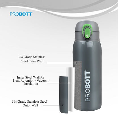 Probott Little 230ml Thermoses Vacuum Insulated Flask, Stainless Steel Water Bottle for Kids, Dark Blue | One-Click-Open Leak-Proof Locking Flip Lid