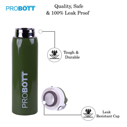 Probott Icon 1000ml Stainless Steel Hot and Cold Water Bottle, Vacuum Insulated Flask Sipper Bottle, Green