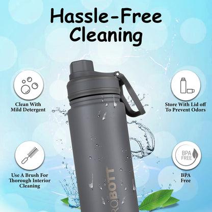 Probott Class 720ml Thermoses Vacuum Insulated Flask Sipper Bottle, Stainless Steel Water Bottles, Grey