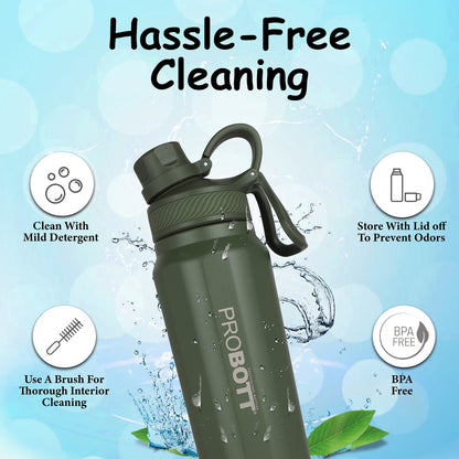 Probott Tourister 550ml Hot & Cold Vacuum Insulated Flask Sipper Bottle, Dark Green