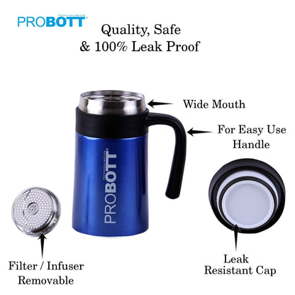 Probott Jazz 520ml Blue Vacuum Insulated Mug Stainless Steel Coffee Flask, Travel Flask