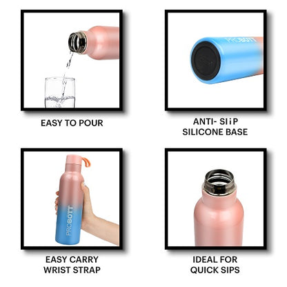 Probott Dream 750ml Stainless Steel Hot and Cold Water Bottle, Vacuum Insulated Flask Bottles, Dual Color Peach & Blue