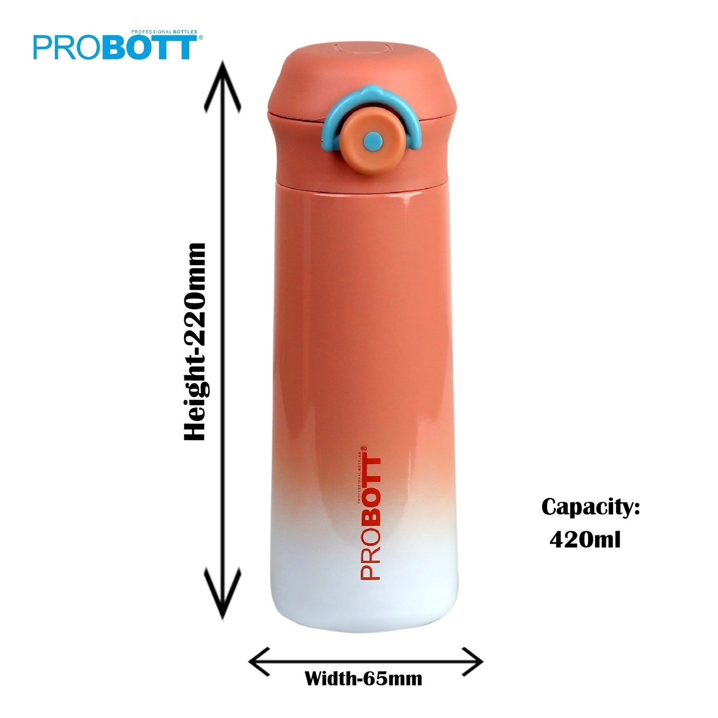 PROBOTT Swiss 420ml Stainless Steel Double Wall Vacuum Flask for 3-5 Yrs Kids | Hot and Cold Water Bottle, Orange