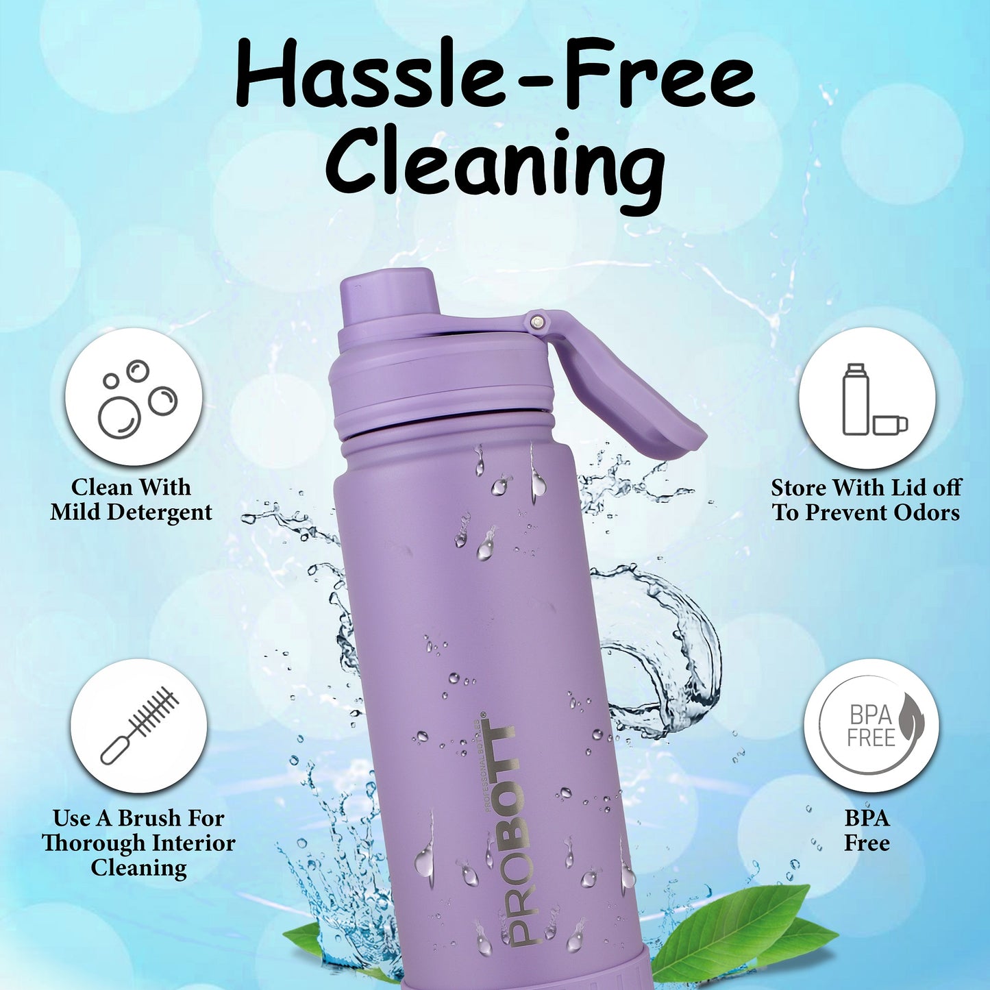 Probott Class 1000ml Thermoses Vacuum Insulated Flask Sipper Bottle, Stainless Steel Water Bottles, Purple