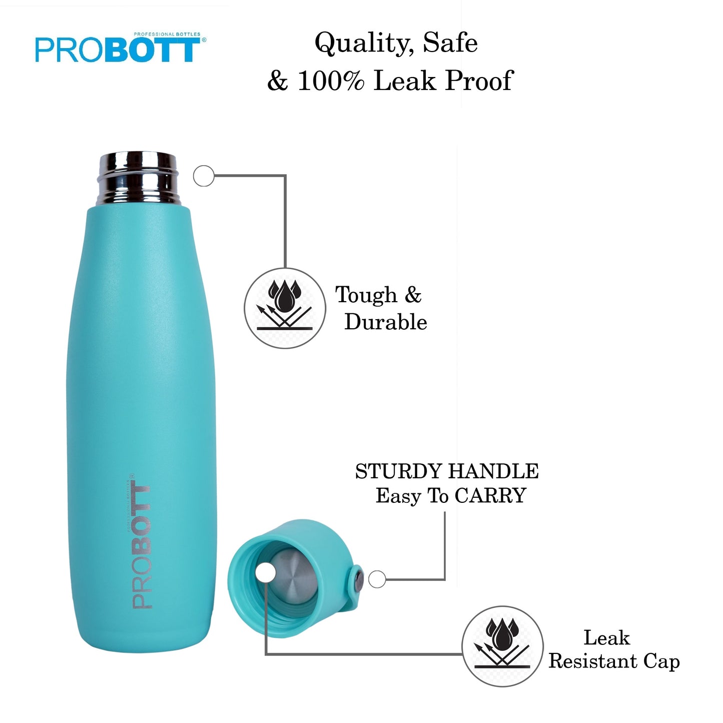 Probott Trendy 700ml Stainless Steel Water Bottles, Vacuum Insulated Flask Bottles, Blue | Hot and Cold | Easy to Carry | Leak Proof