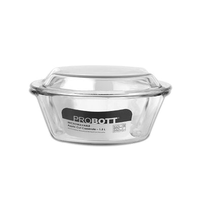 PROBOTT Vetroware Borosilicate Glass Casserole for Roti Chapati Rice, Curry Serve Deep Round Oven And Microwave Safe Serving Bowl With Glass Lid PV Apple Cut Casserole_1.5Ltr