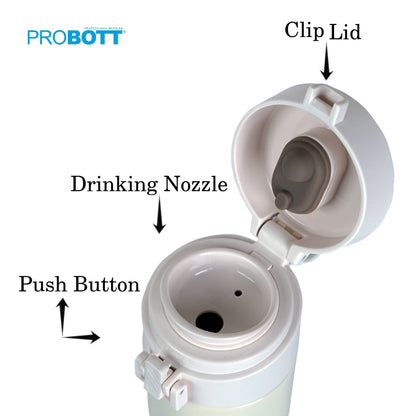 Probott Gliter 300 ml Travel Flask, White | Thermoses Hot or Cold Vacuum Insulated Stainless Steel | Flip Top Cap