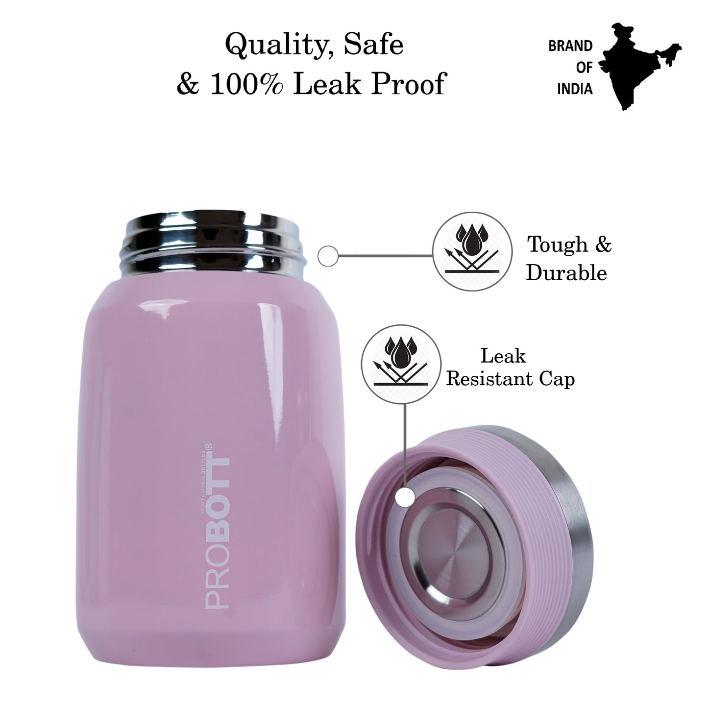 PROBOTT Gourmet 300 ml Vacuum Insulated Flask Jar, Pink | Soup Flask | Dal Flask | Sambar Flask | Thermos | Long Hours Hot and Cold