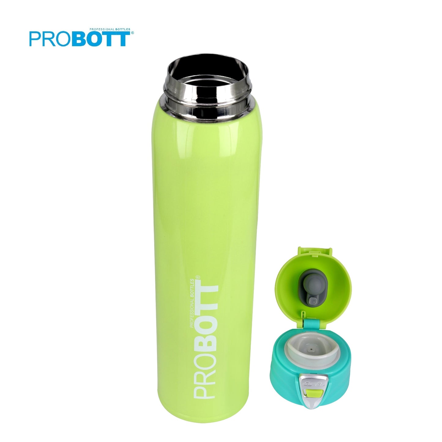 Probott Swift 500ml Thermoses Vacuum Insulated Flask Bottle, Stainless Steel Water Bottles, Green | Wide Mouth | Flip Top Cap | Hot and Cold | Leak Proof