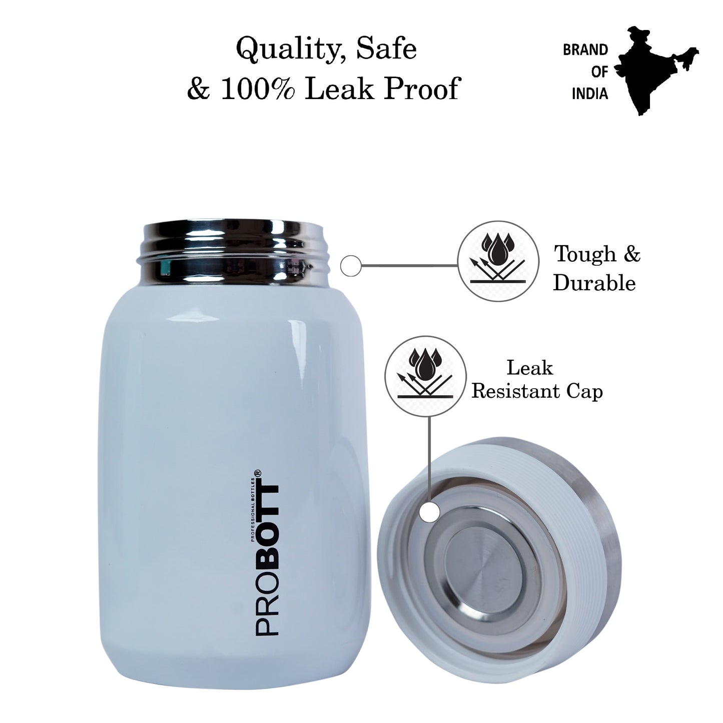 PROBOTT Gourmet 300 ml Vacuum Insulated Flask Jar, White | Soup Flask | Dal Flask | Sambar Flask | Thermos | Long Hours Hot and Cold