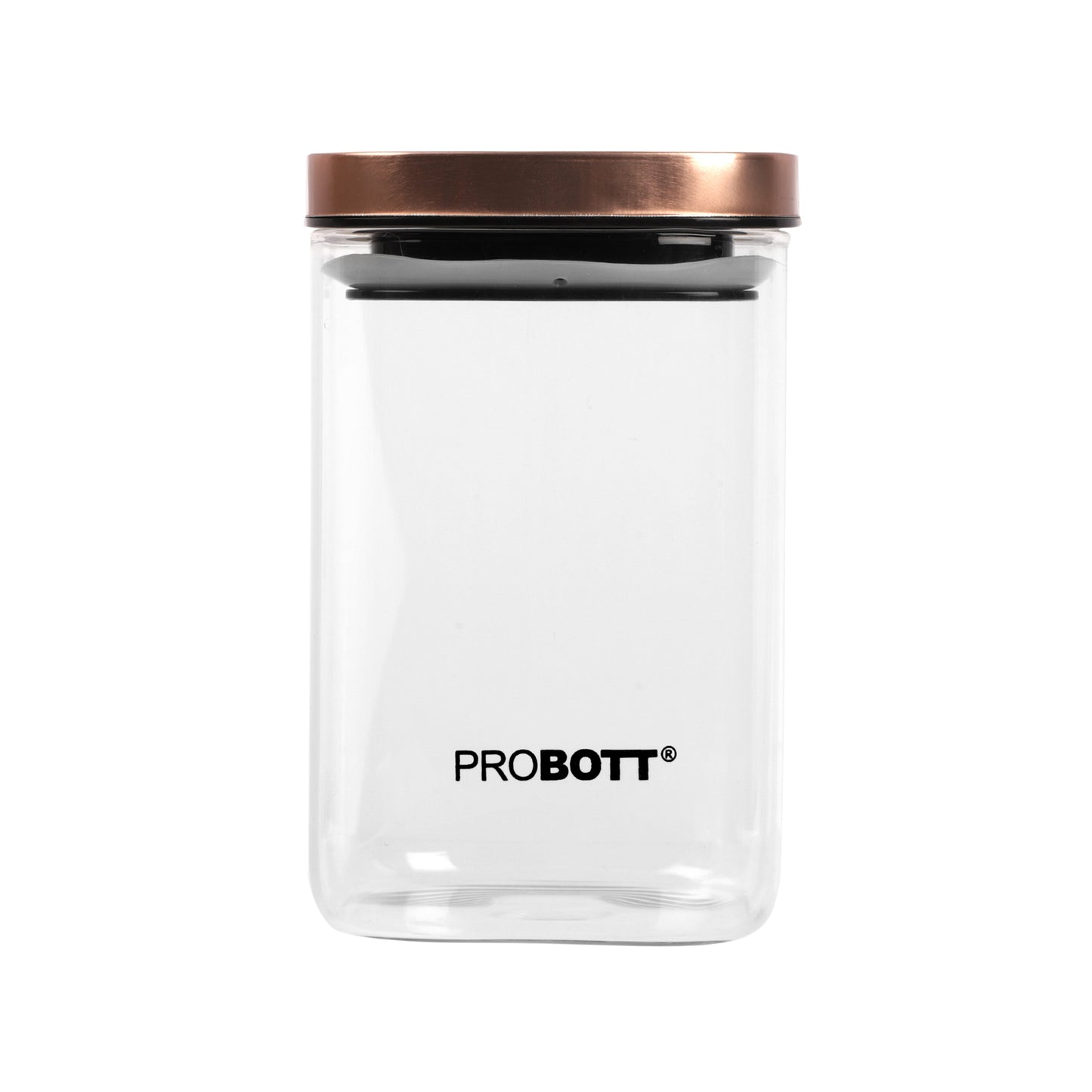 PROBOTT Vetroware 1100ml Glass Square Jar Container with Metal Golden Color Air Tight Cap