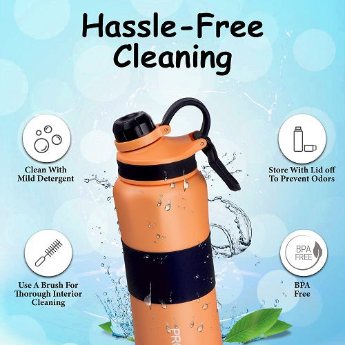 Probott Gripper 800ml Thermoses Vacuum Insulated Flask Sipper Bottle, Stainless Steel Water Bottles, Orange