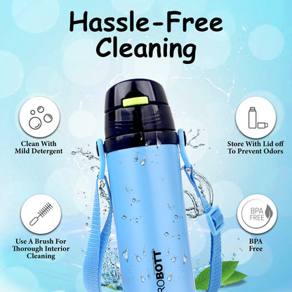 Probott Tom 350ml Hot & Cold Vacuum Insulated Flask Sipper Bottle with Straw & Strap for Kids, Blue