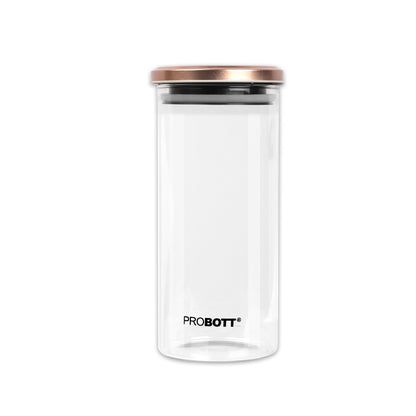 PROBOTT Vetroware 1300ml Glass Round Jar Container with Metal Golden Color Air Tight Cap