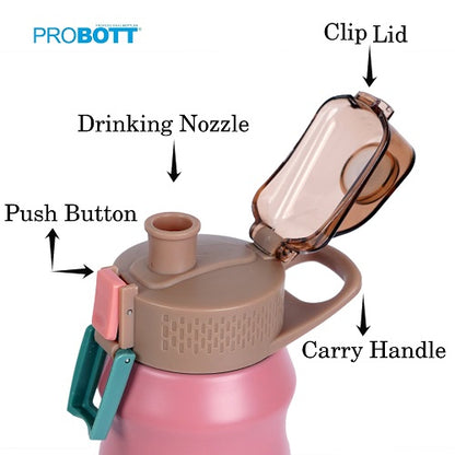 Probott Bloom 680ml Vacuum Insulated Flask Bottle, Stainless Steel Hot and Cold Water Bottles, Pink