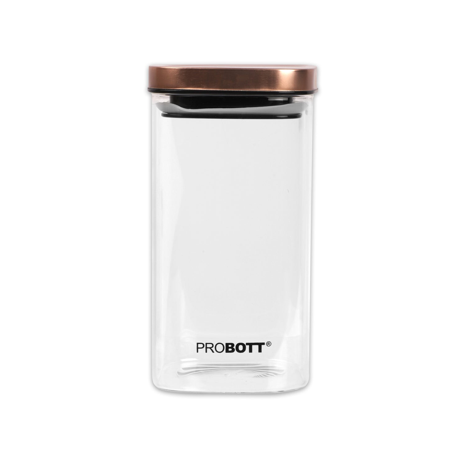 PROBOTT Vetroware 1400ml Glass Square Jar Container with Metal Golden Color Air Tight Cap