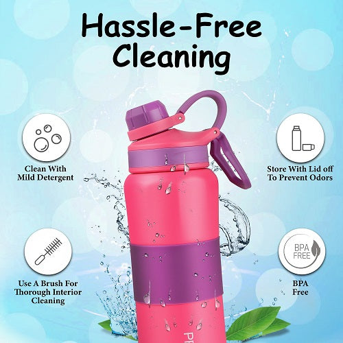 Probott Gripper 800ml Thermoses Vacuum Insulated Flask Sipper Bottle, Stainless Steel Water Bottles, Pink