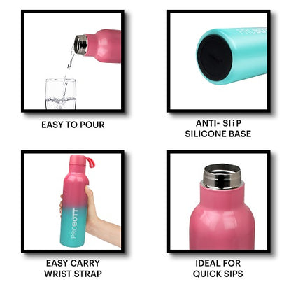 Probott Dream 500ml Stainless Steel Hot and Cold Water Bottle, Vacuum Insulated Flask Bottles, Dual Color Pink & Aqua Blue