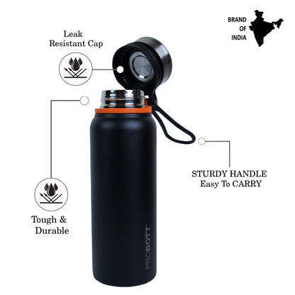 PROBOTT Marine 830ml Stainless Steel Water Bottles, Vacuum Insulated Flask Bottles, Black | Hot and Cold | Easy to Carry | Leak Proof