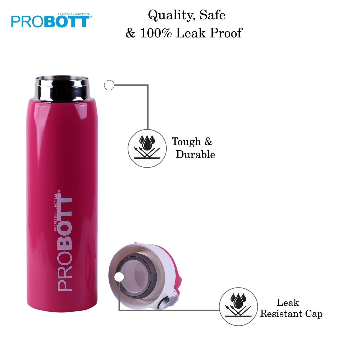 Probott Icon 1000ml Stainless Steel Hot and Cold Water Bottle, Vacuum Insulated Flask Sipper Bottle, Pink