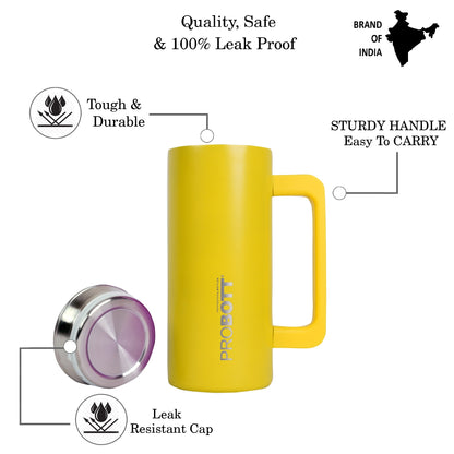 Probott Brew 380ml Travel Mug with Handle, Wide Mouth Tumbler, Yellow, Thermosteel Vacuum Insulated Thermos Flask | Hot and Cold