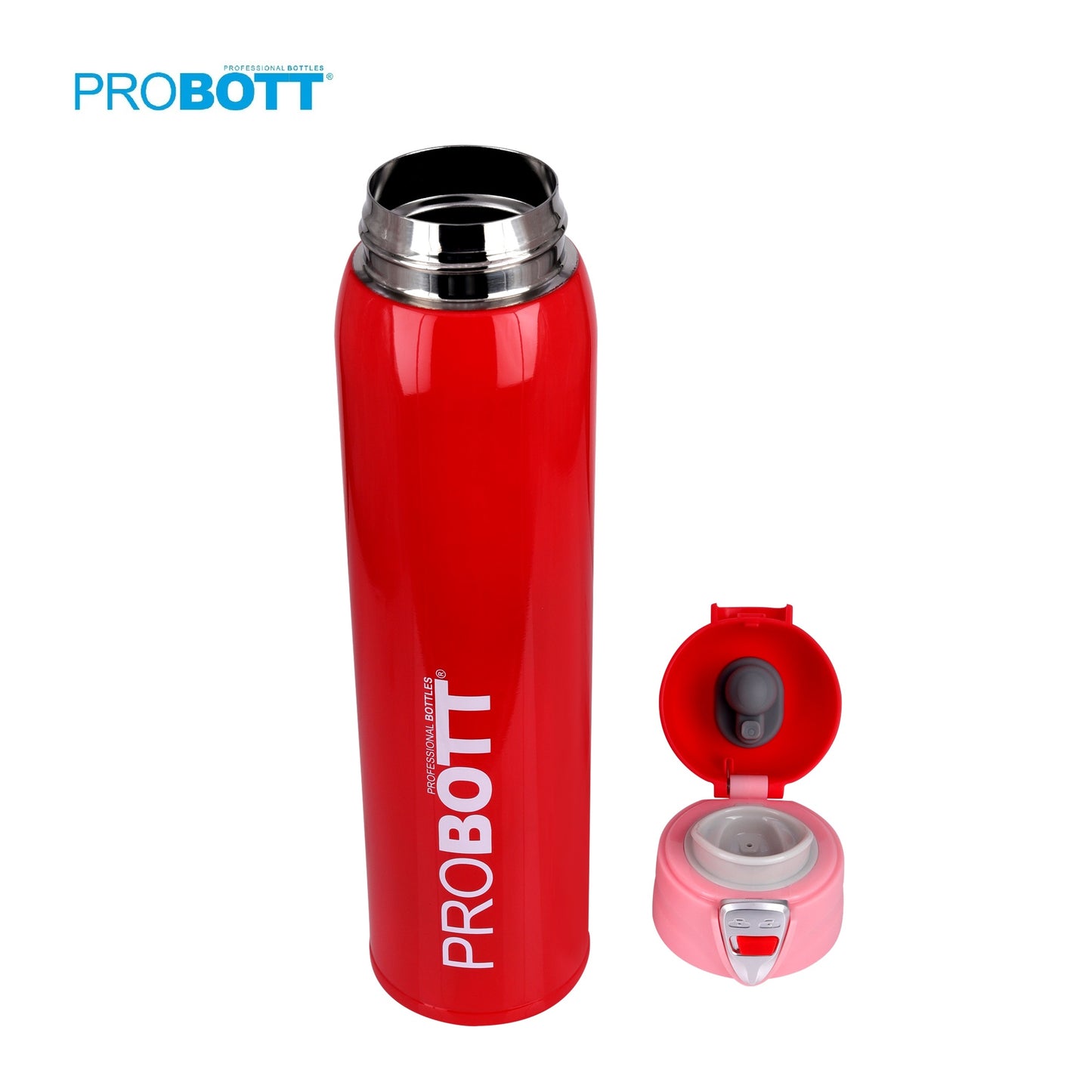 Probott Swift 500ml Thermoses Vacuum Insulated Flask Bottle, Stainless Steel Water Bottles, Red | Wide Mouth | Flip Top Cap | Hot and Cold | Leak Proof