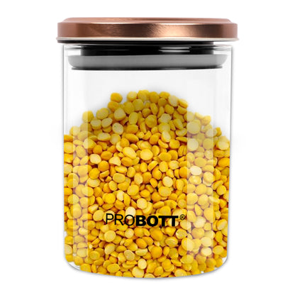 PROBOTT Vetroware 700ml Glass Round Jar Container with Metal Golden Color Air Tight Cap