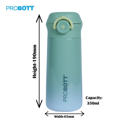 PROBOTT Swiss 350ml Stainless Steel Double Wall Vacuum Flask for 3-5 Yrs Kids | Hot and Cold Water Bottle, Green