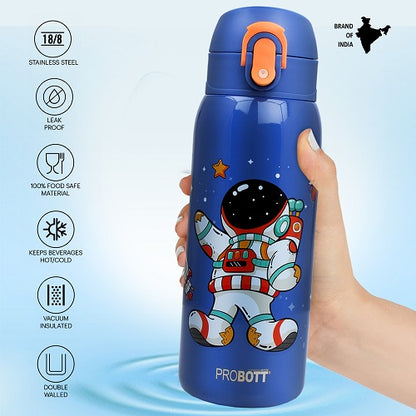 Probott Champ 230ml Thermoses Vacuum Insulated Flask, Stainless Steel Water Bottle for Kids, Dark Blue | One-Click-Open Leak-Proof Locking Flip Lid