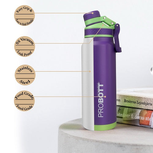 Probott Thunder 800ml Stainless Steel Hot and Cold Water Bottle, Vacuum Insulated Flask Bottle, Purple | PB 800-10