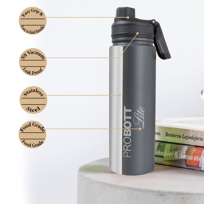 PROBOTT LITE Magic 700ml Single Wall Stainless Steel Water Bottle Without Vacuum Tech, Grey