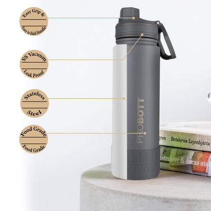 Probott Class 480ml Thermoses Vacuum Insulated Flask Bottle for 4-7 Yrs Kids, Stainless Steel Water Bottles, Grey