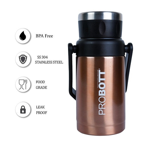 Probott Handy 1100ml Stainless Steel Hot & Cold Water Bottle, Vacuum Insulated Flask Bottles, Gold