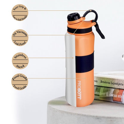 Probott Gripper 800ml Thermoses Vacuum Insulated Flask Sipper Bottle, Stainless Steel Water Bottles, Orange