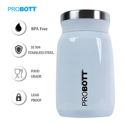 PROBOTT Gourmet 500 ml Vacuum Insulated Flask Jar, White | Soup Flask | Dal Flask | Sambar Flask | Thermos | Long Hours Hot and Cold