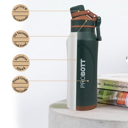 Probott Life Style Stainless Steel Hot and Cold 1200ml Water Bottle, Vacuum Insulated Flask Bottle, Dark Green