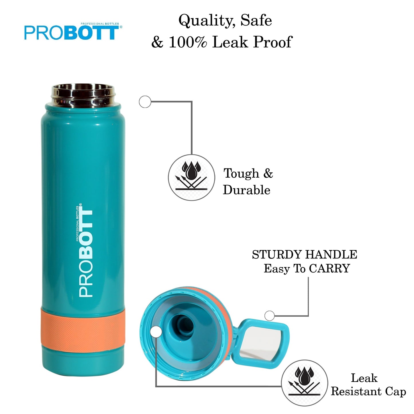 Probott Rainbow 900ml Thermoses Vacuum Insulated Flask Sipper Bottle, Stainless Steel Water Bottles, Green